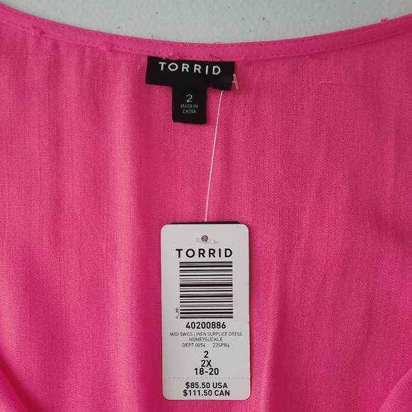 Torrid Midi Swiss Linen Surplice Dress in Honeysuckle size 2X - Picture 8 of 11